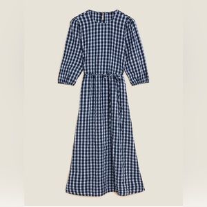 Pure Cotton Checked Tie Waist Midi Dress